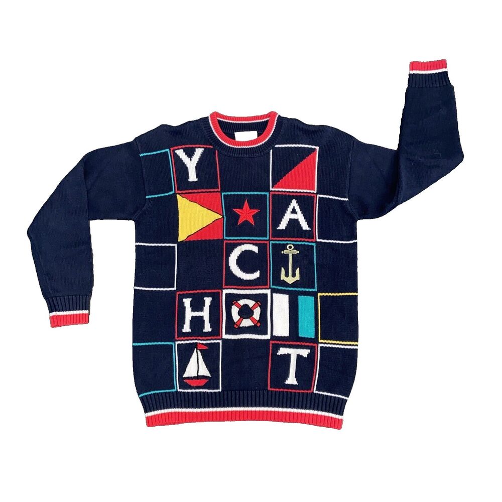 Vintage 1980s Essential Elements Nautical Blue Sweater Unisex Size Small